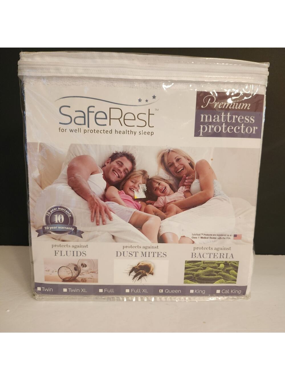 New SafeRest Premium Hypoallergenic Waterproof Mattress Protector Sz Queen